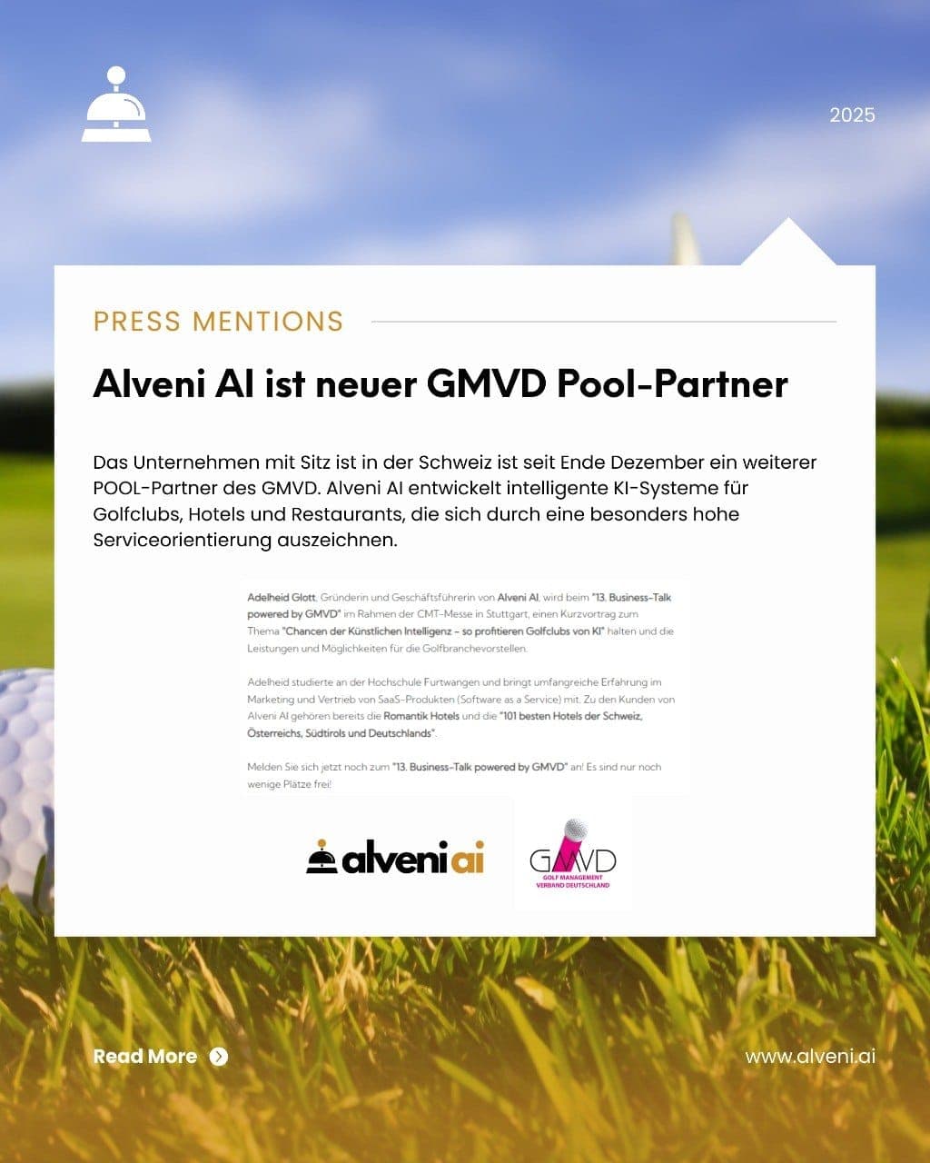 Alveni AI ist neuer GMVD Pool-Partner — Golf Management Verband Deutschland, 2025